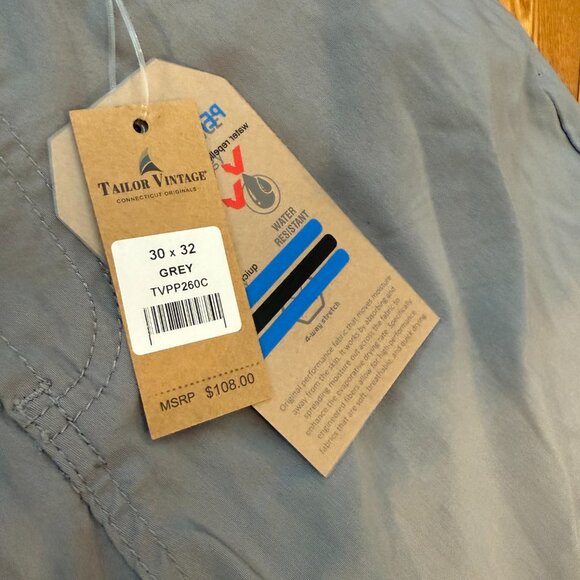 Tailor Vintage Mens 30x32 Performance Tech 4 Way Stretch Pants Grey Slim Fit NWT - Picture 6 of 10